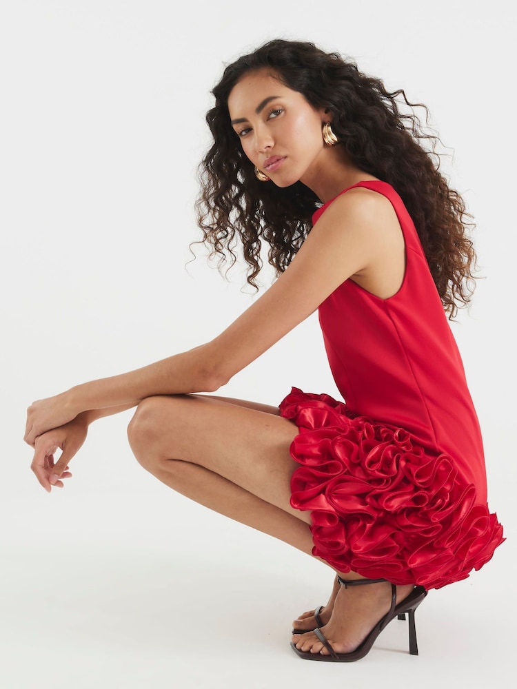 River Island Red 3D Floral Print Hem Mini Dress - Image 4 of 4
