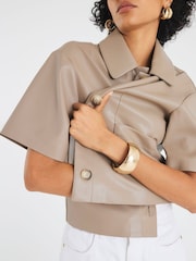 River Island Brown Faux Leather Button Through Shirt - Image 4 of 4