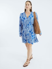 River Island Blue Tie Front Mini Shirt Dress - Image 2 of 6