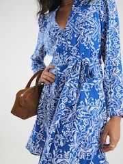 River Island Blue Tie Front Mini Shirt Dress - Image 6 of 6