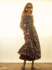 River Island Brown Printed Bardot Maxi Dress - Image 2 of 4