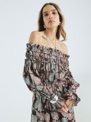 River Island Brown Printed Bardot Maxi Dress - Image 4 of 4