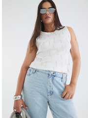 River Island White Diamante Ribbed Tank Top - Image 4 of 6