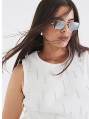 River Island White Diamante Ribbed Tank Top - Image 6 of 6