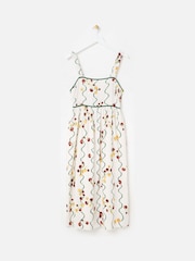Oliver Bonas White Striped Tomato Print Strappy Midi Dress - Image 1 of 5