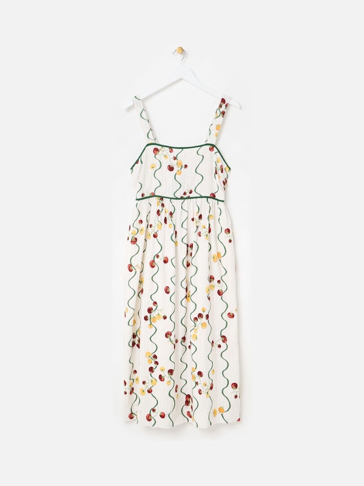 Oliver Bonas White Striped Tomato Print Strappy Midi Dress - Image 1 of 5