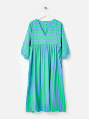 Oliver Bonas Blue Striped V-Neck Midi Dress - Image 2 of 7