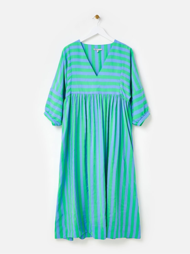 Oliver Bonas Blue Striped V-Neck Midi Dress - Image 2 of 7