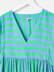 Oliver Bonas Blue Striped V-Neck Midi Dress - Image 4 of 7