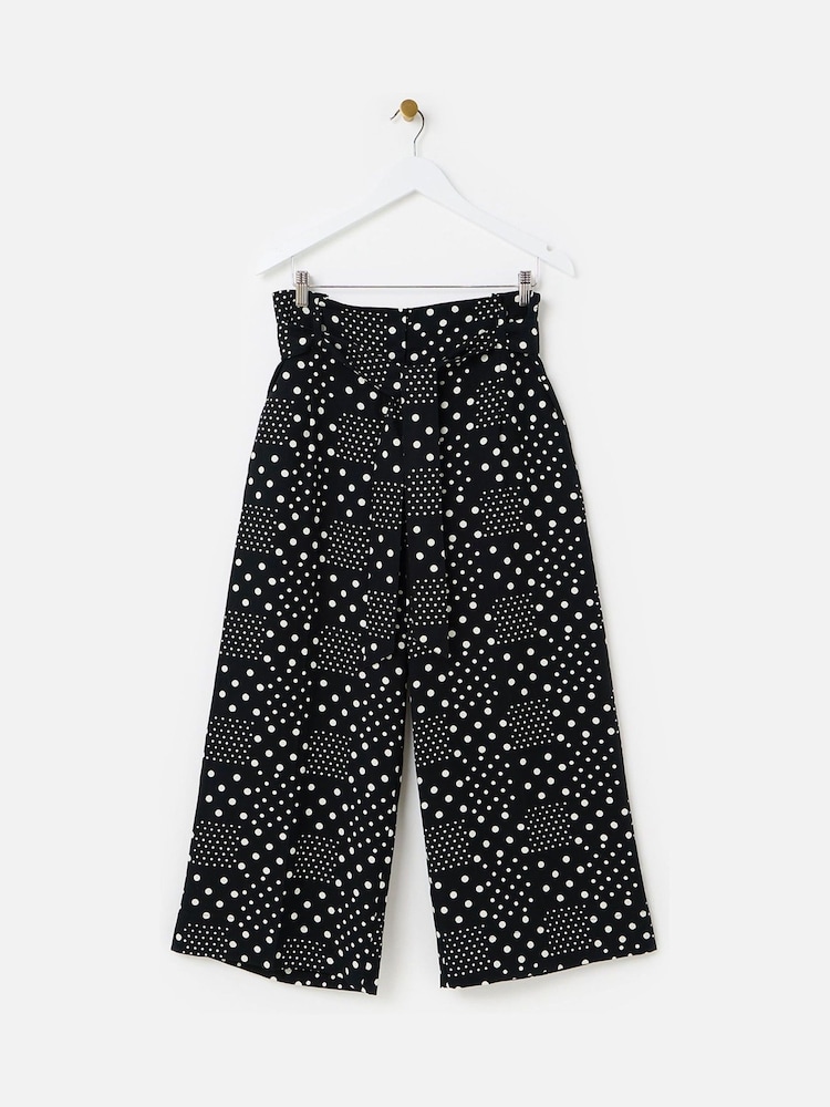 Oliver Bonas Black Spot Print Wide Leg Culotte Trousers - Image 1 of 5