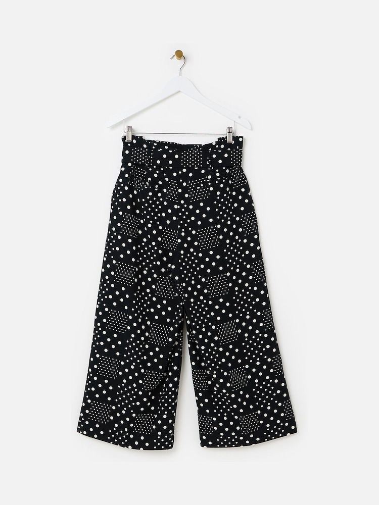 Oliver Bonas Black Spot Print Wide Leg Culotte Trousers - Image 2 of 5