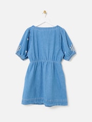 Oliver Bonas Blue Embroidered V-Neck Denim Mini Dress - Image 3 of 6