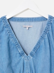 Oliver Bonas Blue Embroidered V-Neck Denim Mini Dress - Image 4 of 6