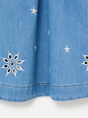 Oliver Bonas Blue Embroidered V-Neck Denim Mini Dress - Image 6 of 6
