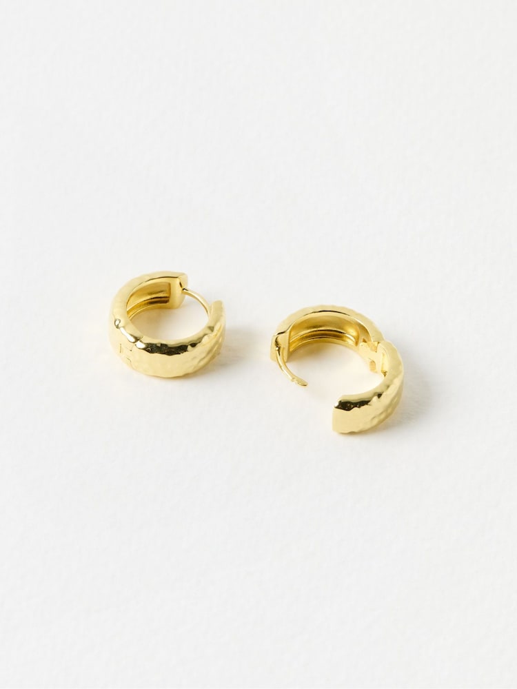 Oliver Bonas Gold Tone Dana Hammered Chunky Hoop Earrings - Image 2 of 3 Oliver Bonas Gold Tone Dana Hammered Chunky Hoop Earrings - Image 2 of 3