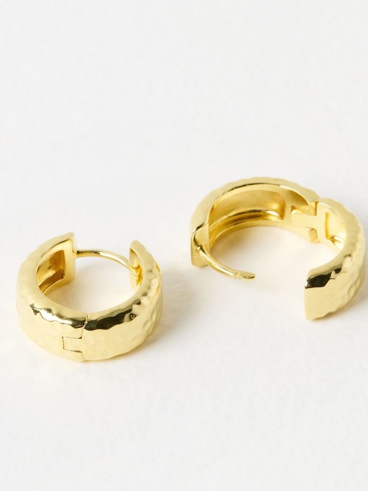 Oliver Bonas Gold Tone Dana Hammered Chunky Hoop Earrings - Image 3 of 3 Oliver Bonas Gold Tone Dana Hammered Chunky Hoop Earrings - Image 3 of 3