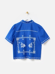 Oliver Bonas Blue Cobalt Cross Stitch Short Sleeve Shirt - Image 2 of 6