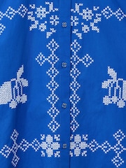 Oliver Bonas Blue Cobalt Cross Stitch Short Sleeve Shirt - Image 6 of 6