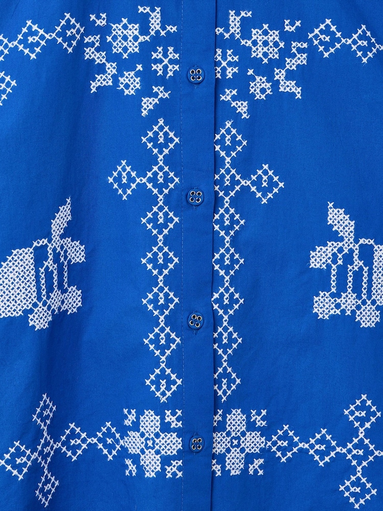 Oliver Bonas Blue Cobalt Cross Stitch Short Sleeve Shirt - Image 6 of 6 Oliver Bonas Blue Cobalt Cross Stitch Short Sleeve Shirt - Image 6 of 6