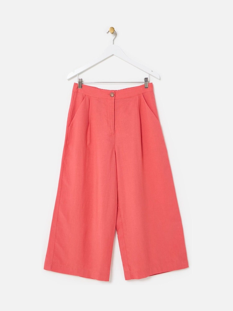 Oliver Bonas Pink Cropped Wide Leg Trousers - Image 1 of 5