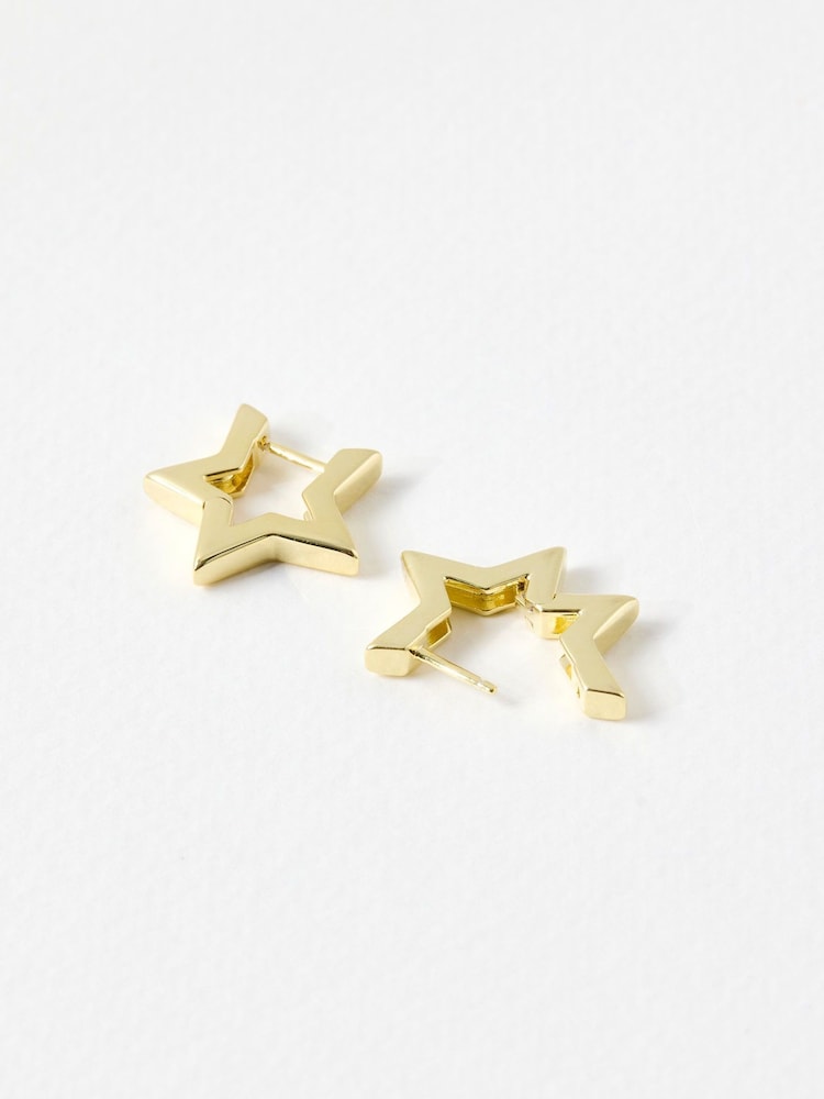 Oliver Bonas Gold Tone Star Outline Hoop Earrings - Image 2 of 3 Oliver Bonas Gold Tone Star Outline Hoop Earrings - Image 2 of 3