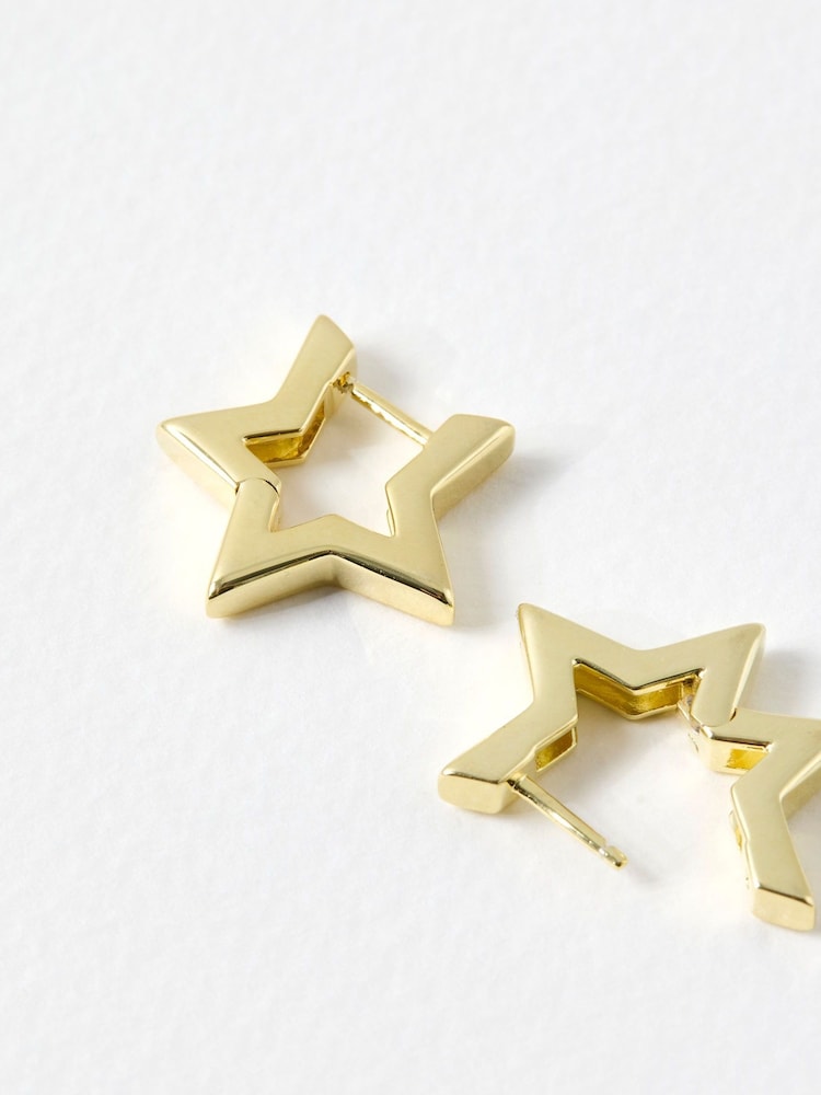 Oliver Bonas Gold Tone Star Outline Hoop Earrings - Image 3 of 3 Oliver Bonas Gold Tone Star Outline Hoop Earrings - Image 3 of 3