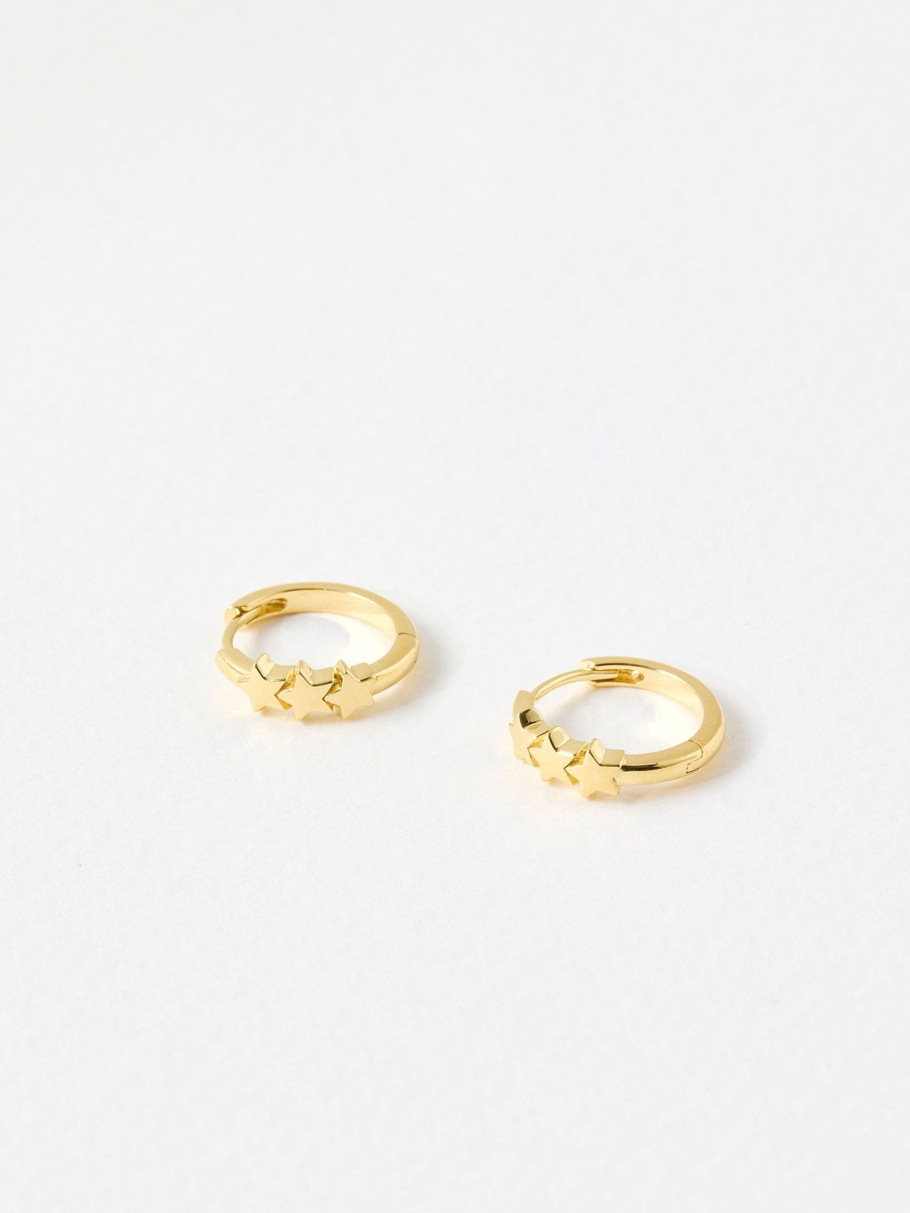 Oliver Bonas Gold Tone Tiny Triple Star Huggie Earrings