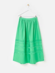 Oliver Bonas Green Scalloped Poplin Midi Skirt - Image 1 of 5