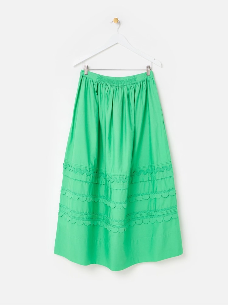 Oliver Bonas Green Scalloped Poplin Midi Skirt - Image 2 of 5