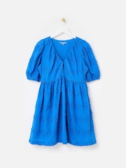 Oliver Bonas Cobalt 3D Floral Print Broderie Puff Sleeve Mini Dress - صورة 1 من 5