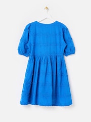 Oliver Bonas Cobalt 3D Floral Print Broderie Puff Sleeve Mini Dress - صورة 2 من 5
