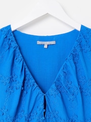 Oliver Bonas Cobalt 3D Floral Print Broderie Puff Sleeve Mini Dress - صورة 3 من 5
