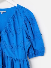 Oliver Bonas Cobalt 3D Floral Print Broderie Puff Sleeve Mini Dress - صورة 5 من 5