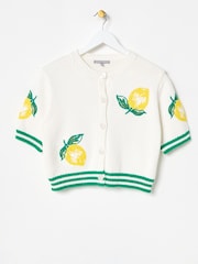 Oliver Bonas White Lemon Embroidered Short Sleeve Cardigan - Image 1 of 5