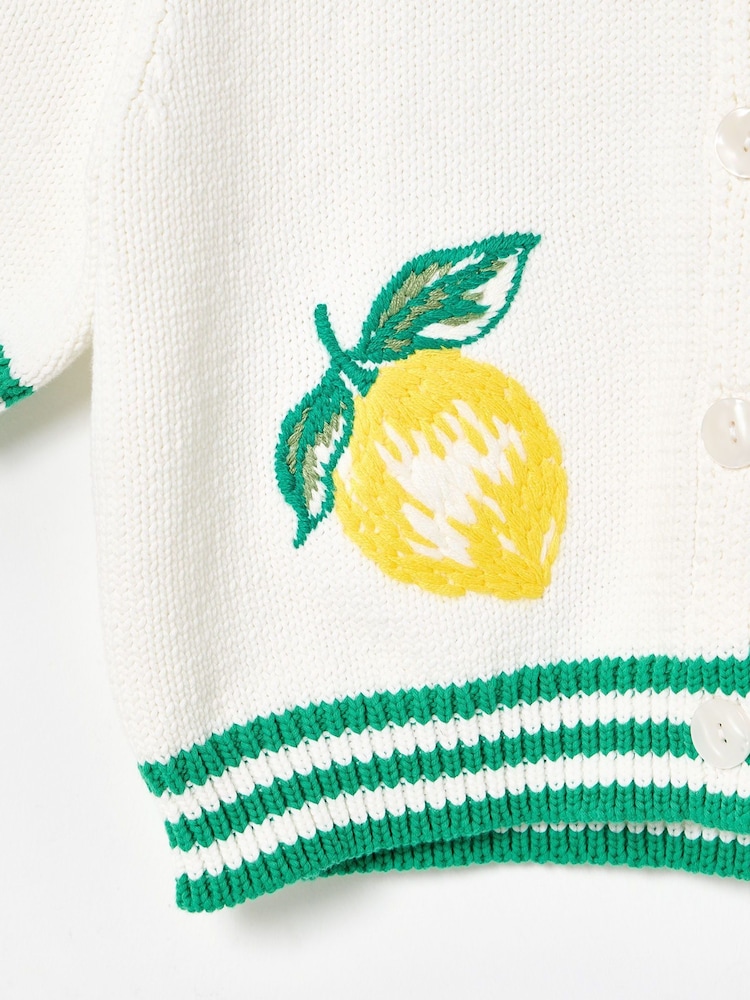 Oliver Bonas White Lemon Embroidered Short Sleeve Cardigan - Image 5 of 5