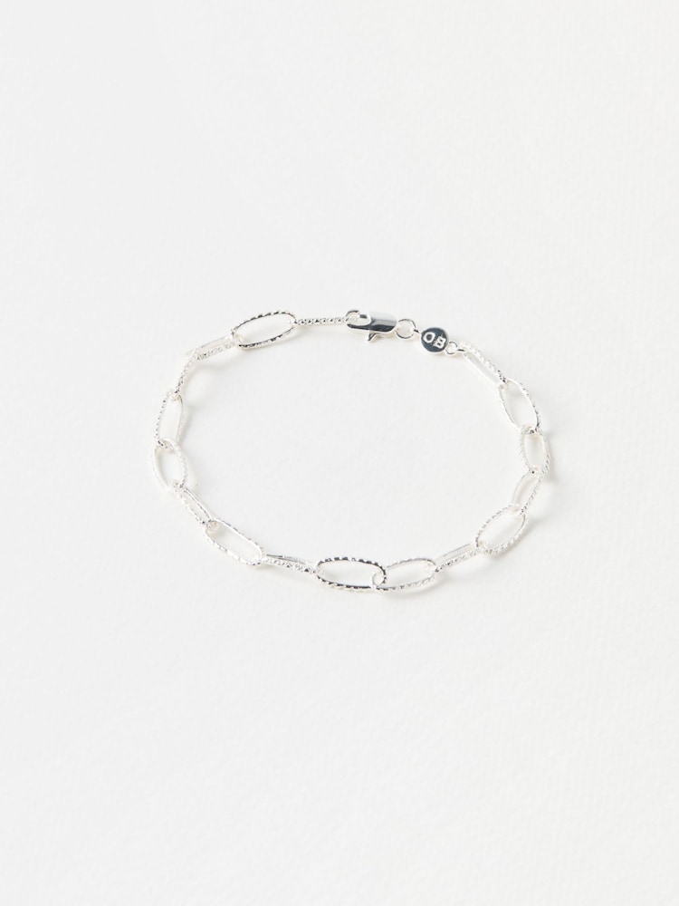 Oliver Bonas Silver Tone Poppy Textured Paperclip Chain Bracelet - Image 1 of 3