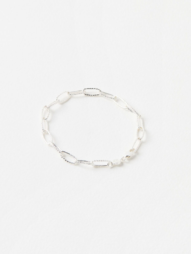 Oliver Bonas Silver Tone Poppy Textured Paperclip Chain Bracelet - Image 2 of 3