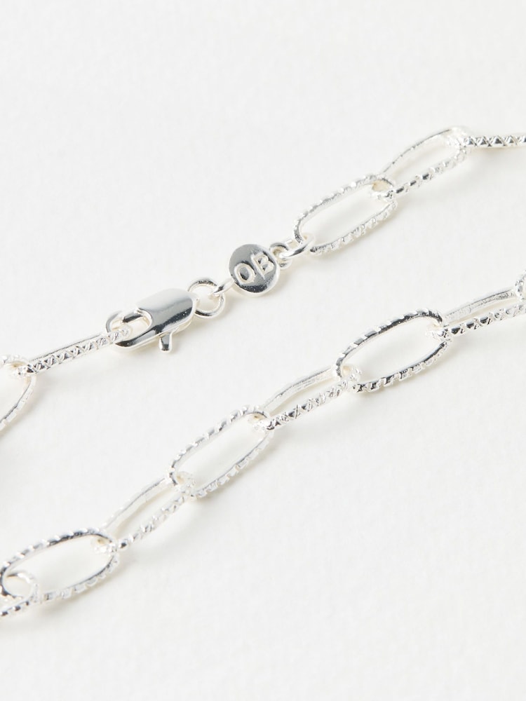 Oliver Bonas Silver Tone Poppy Textured Paperclip Chain Bracelet - Image 3 of 3