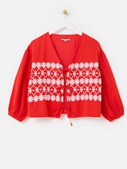 Oliver Bonas Floral Print Embroidered V-Neck Tie Front Blouse - Imagen 1 de 5