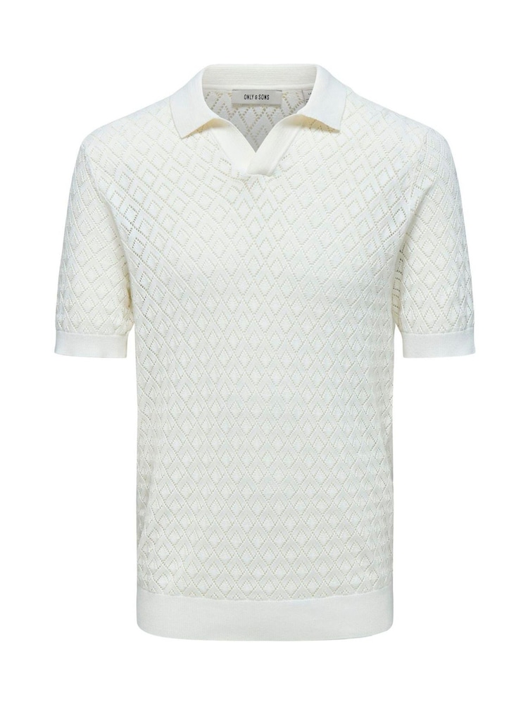 Only & Sons White Knitted Polo Top - Image 1 of 2
