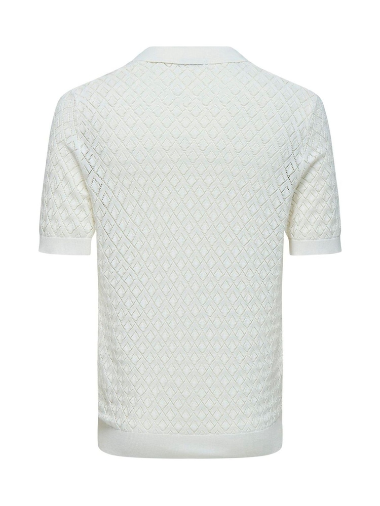 Only & Sons White Knitted Polo Top - Image 2 of 2 Only & Sons White Knitted Polo Top - Image 2 of 2