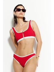 River Island Red Zip Front Textured Bikini Set - Image 1 of 4