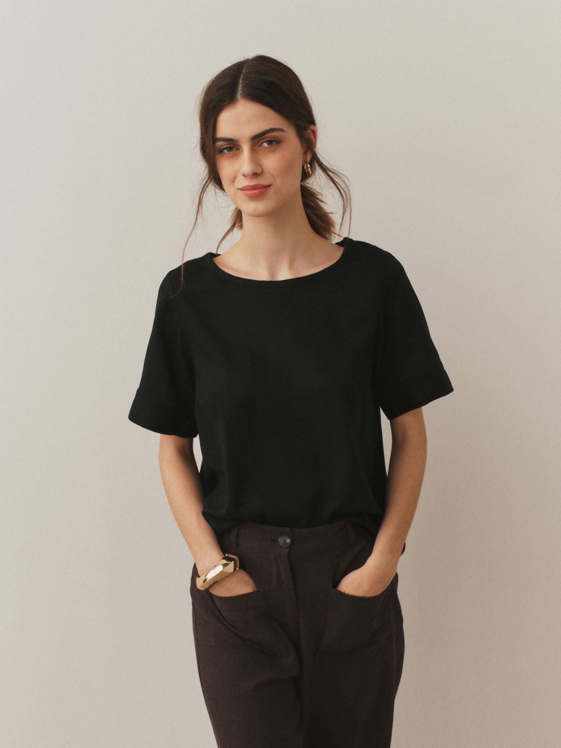 トップス xva367 Buy Black T-Shirt With Linen from Next Romania