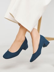 JD Williams Blue Wide Fit Heavenly Soles Low Block Heels Court Shoes - Image 1 of 4