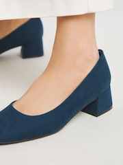 JD Williams Blue Wide Fit Heavenly Soles Low Block Heels Court Shoes - Image 3 of 4