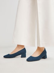 JD Williams Blue Wide Fit Heavenly Soles Low Block Heels Court Shoes - Image 4 of 4