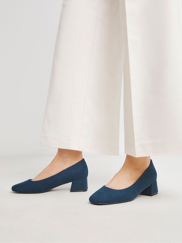 JD Williams Blue Wide Fit Heavenly Soles Low Block Heels Court Shoes - Image 4 of 4
