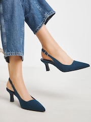 JD Williams Blue Extra Wide Fit Pointed Toe Slingback Heels - Image 1 of 4