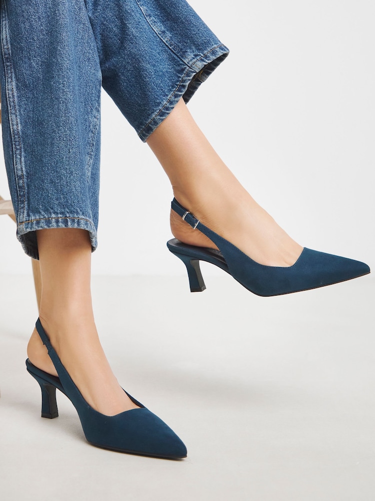 JD Williams Blue Extra Wide Fit Pointed Toe Slingback Heels - Image 1 of 4 JD Williams Blue Extra Wide Fit Pointed Toe Slingback Heels - Image 1 of 4