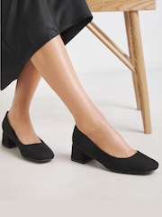 JD Williams Soft Black Wide Fit Heavenly Soles Low Block Heels Court Shoes - Image 1 of 4